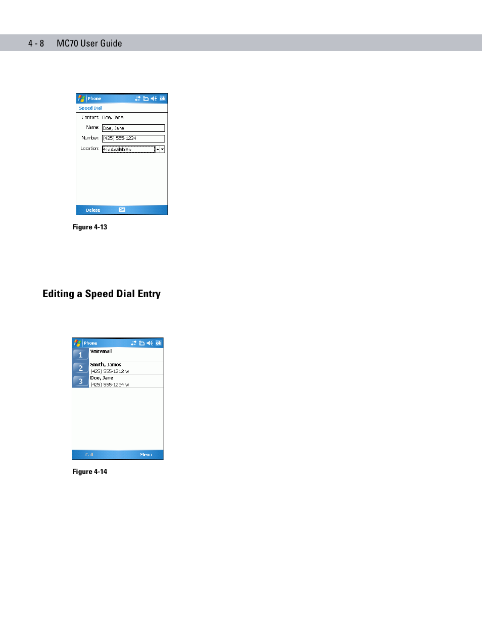 Editing a speed dial entry, Editing a speed dial entry -8 | Symbol Technologies MC70 User Manual | Page 98 / 166