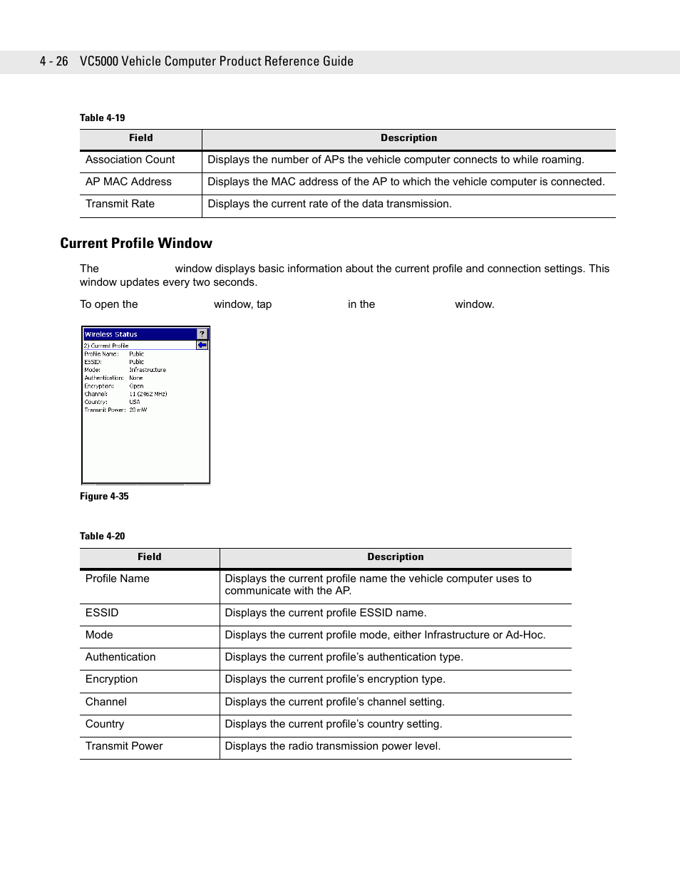 Current profile window, Current profile window -26 | Symbol Technologies VC5090 User Manual | Page 102 / 210