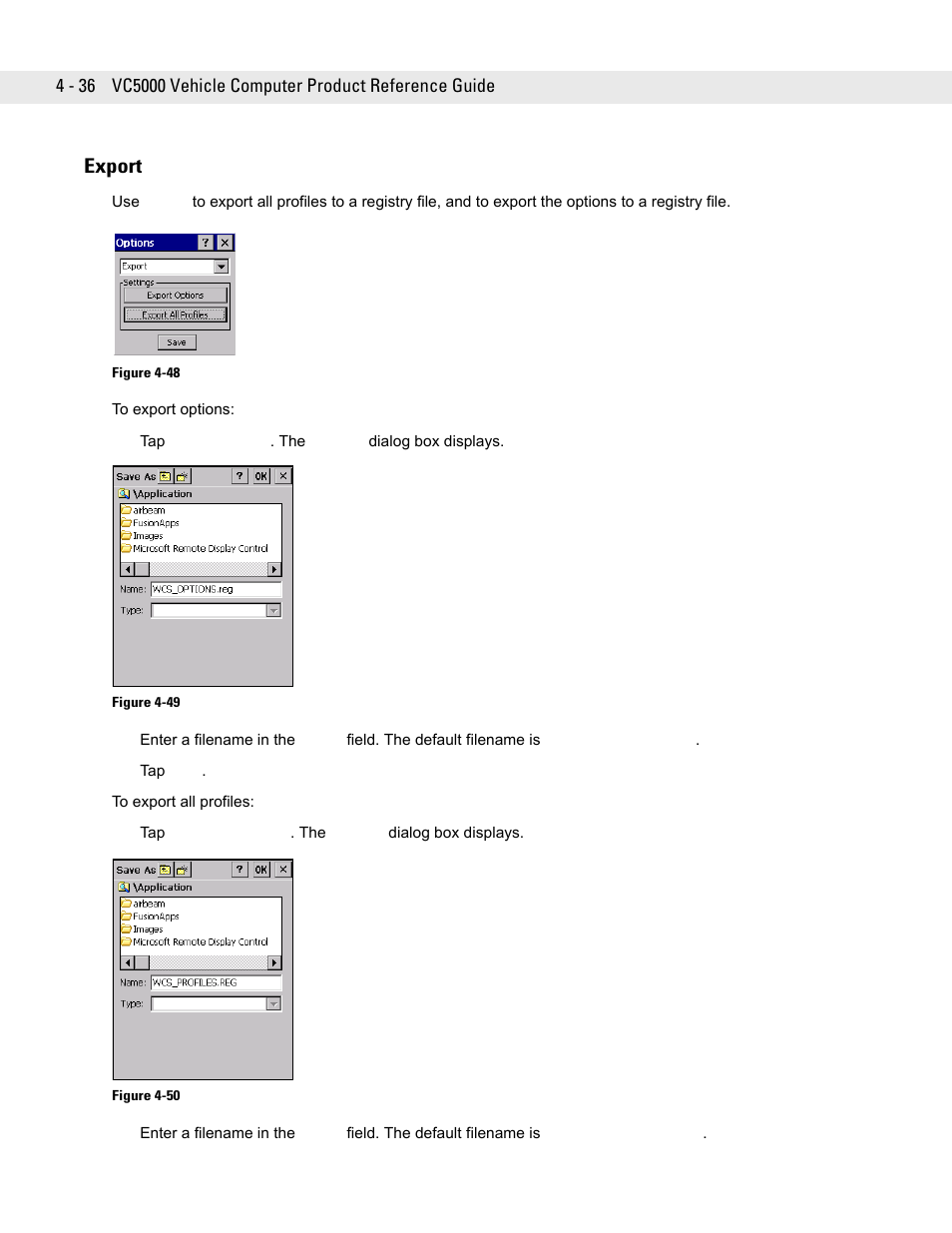 Export, Export -36 | Symbol Technologies VC5090 User Manual | Page 112 / 210