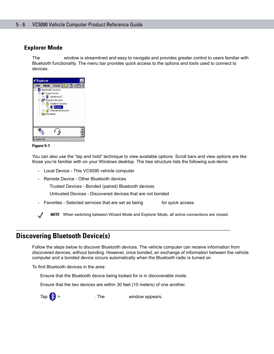 Explorer mode, Discovering bluetooth device(s), Explorer mode -6 | Discovering bluetooth device(s) -6 | Symbol Technologies VC5090 User Manual | Page 122 / 210