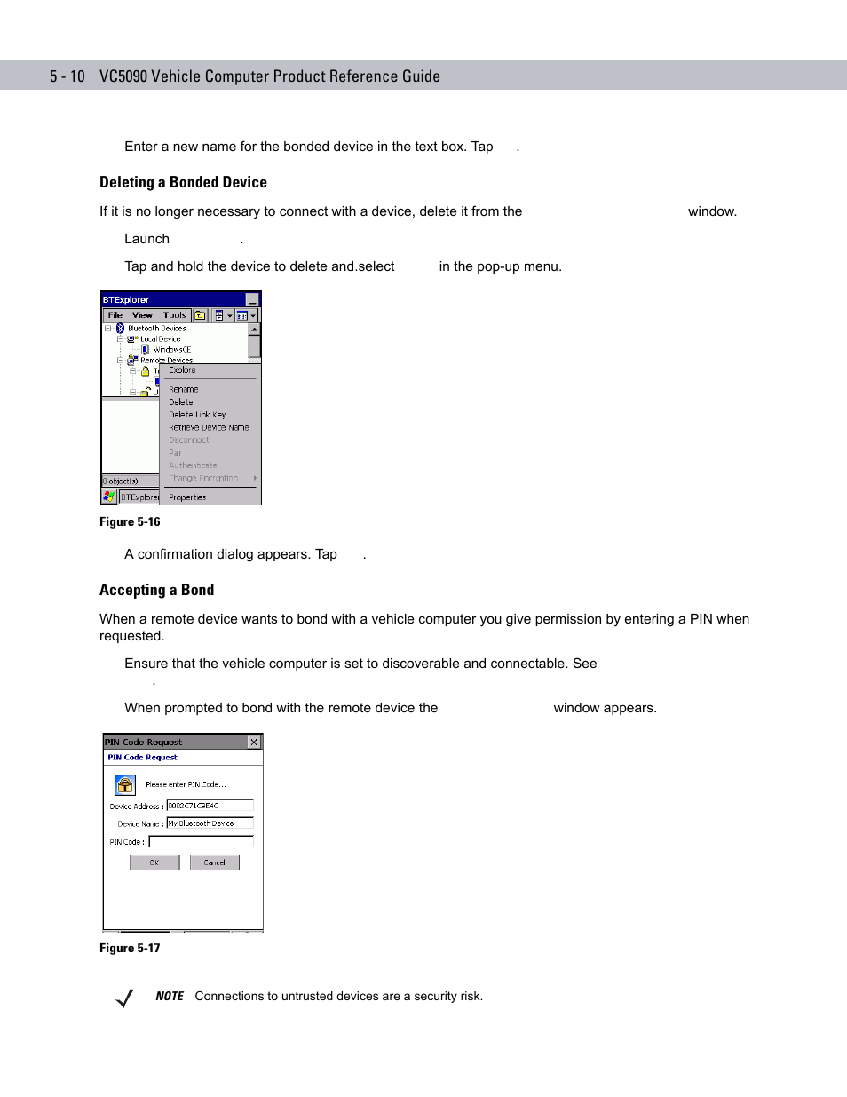 Deleting a bonded device, Accepting a bond, Deleting a bonded device -10 | Accepting a bond -10 | Symbol Technologies VC5090 User Manual | Page 126 / 210