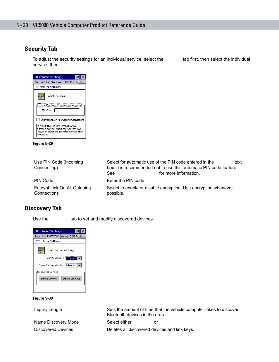 Security tab, Discovery tab, Security tab -20 | Discovery tab -20 | Symbol Technologies VC5090 User Manual | Page 136 / 210