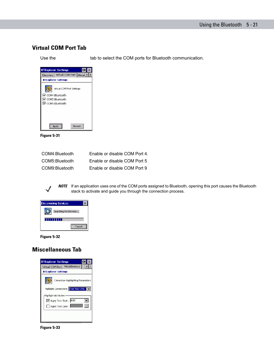 Virtual com port tab, Miscellaneous tab, Virtual com port tab -21 | Miscellaneous tab -21 | Symbol Technologies VC5090 User Manual | Page 137 / 210