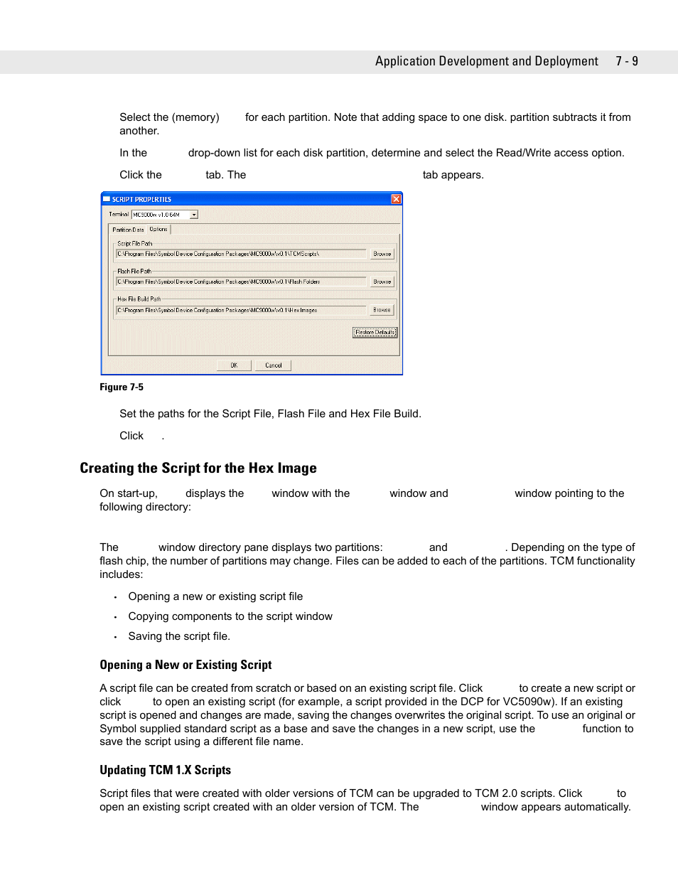 Creating the script for the hex image, Opening a new or existing script, Updating tcm 1.x scripts | Creating the script for the hex image -9, Opening a new or existing script -9, Updating tcm 1.x scripts -9 | Symbol Technologies VC5090 User Manual | Page 153 / 210