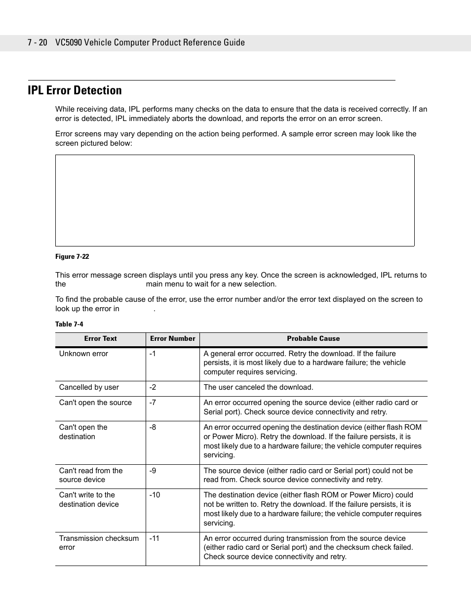 Ipl error detection -20, Ipl error detection | Symbol Technologies VC5090 User Manual | Page 164 / 210