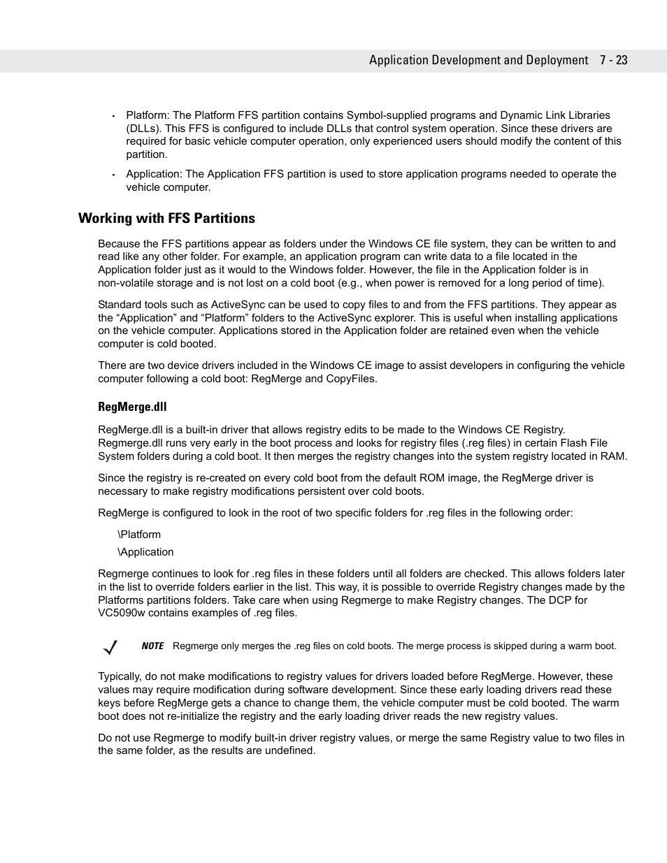 Working with ffs partitions, Regmerge.dll, Working with ffs partitions -23 | Regmerge.dll -23 | Symbol Technologies VC5090 User Manual | Page 167 / 210