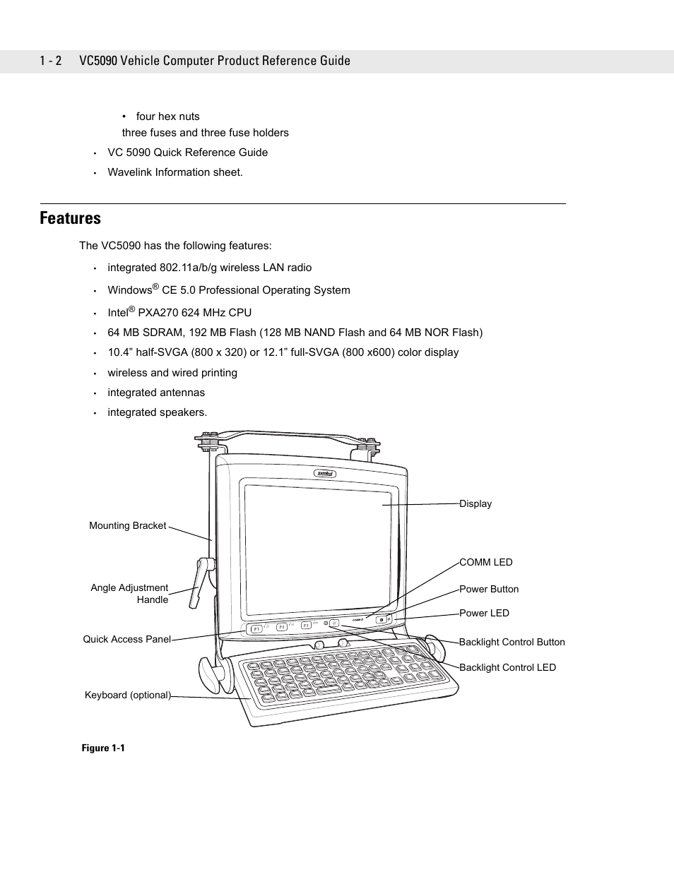 Features, Features -2 | Symbol Technologies VC5090 User Manual | Page 18 / 210