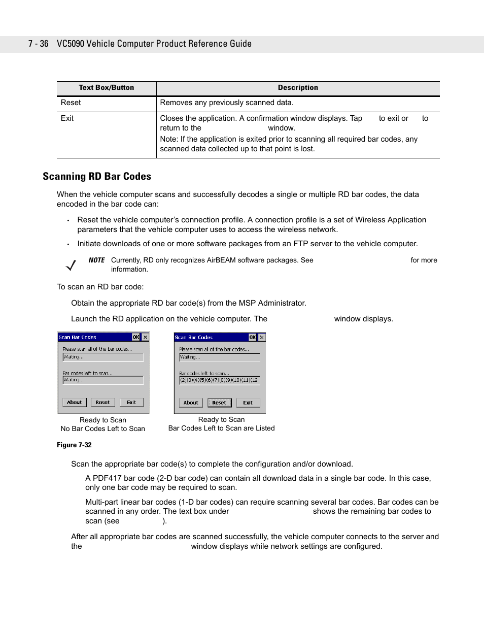 Scanning rd bar codes, Scanning rd bar codes -36 | Symbol Technologies VC5090 User Manual | Page 180 / 210