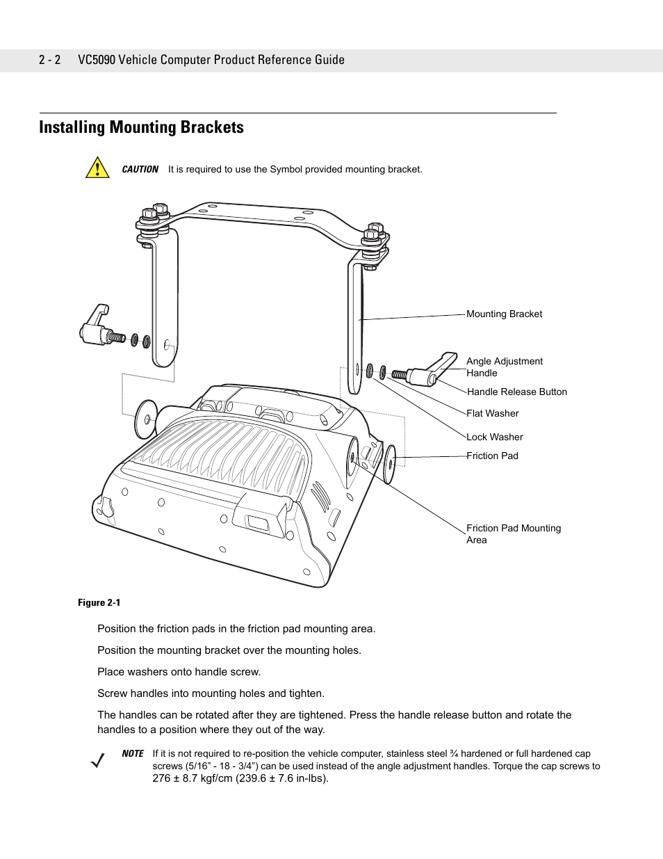 Installing mounting brackets, Installing mounting brackets -2 | Symbol Technologies VC5090 User Manual | Page 26 / 210