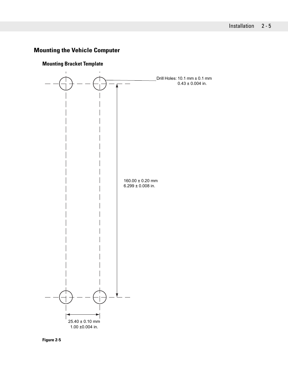 Mounting bracket template, Mounting the vehicle computer -5, Mounting bracket template -5 | Mounting the vehicle computer | Symbol Technologies VC5090 User Manual | Page 29 / 210