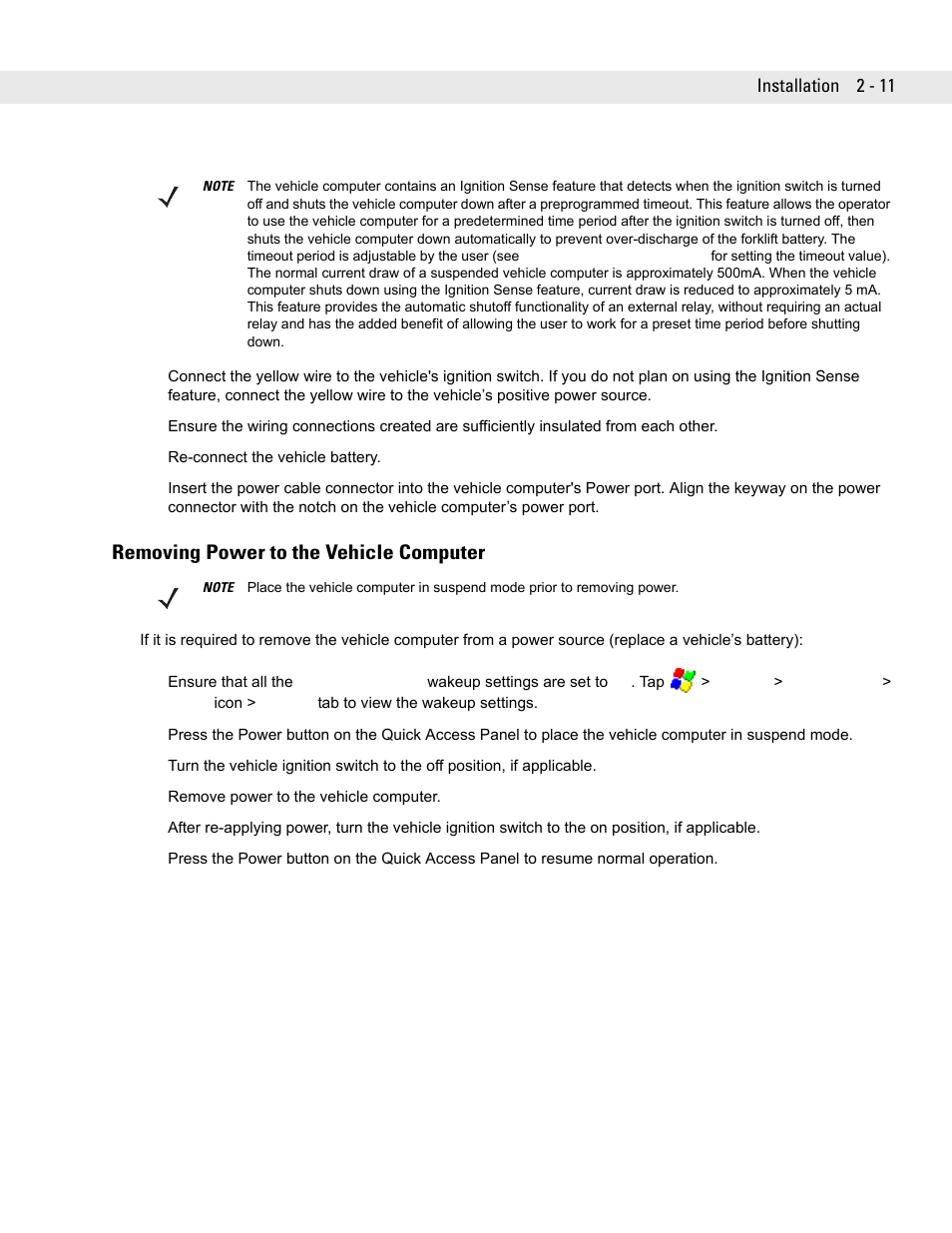 Removing power to the vehicle computer, Removing power to the vehicle computer -11, Installation 2 - 11 | Symbol Technologies VC5090 User Manual | Page 35 / 210