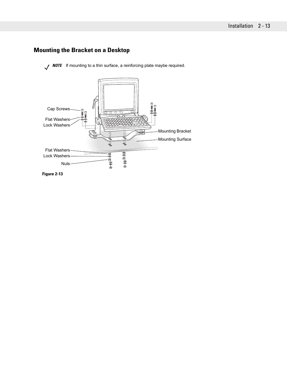 Mounting the bracket on a desktop -13, Mounting the bracket on a desktop | Symbol Technologies VC5090 User Manual | Page 37 / 210