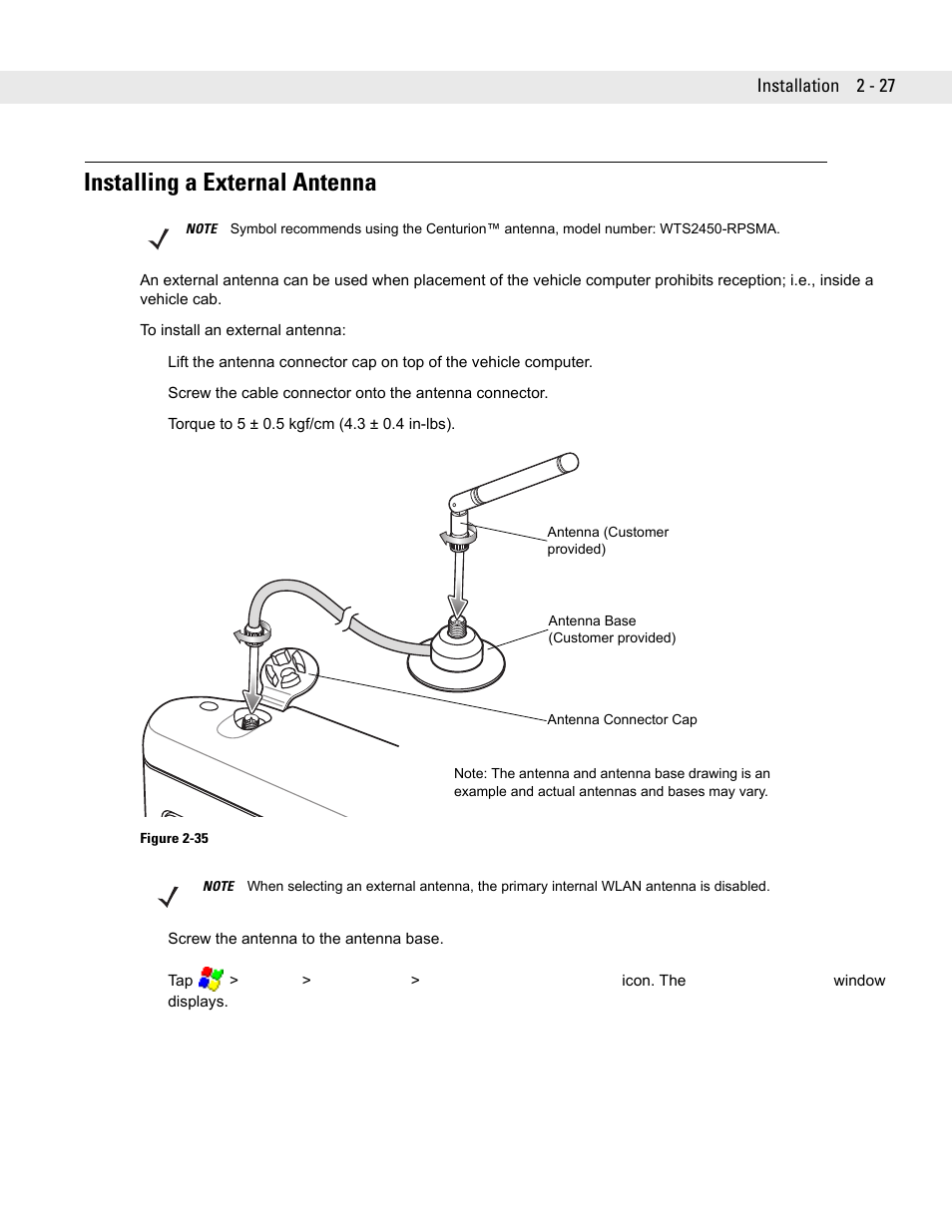 Installing a external antenna -27, Installing a external antenna | Symbol Technologies VC5090 User Manual | Page 51 / 210