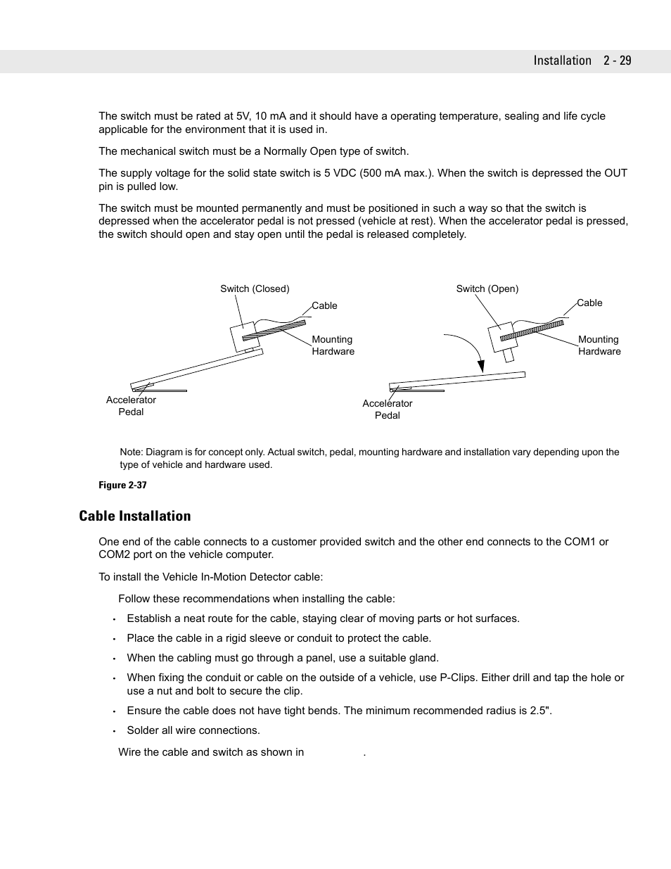 Cable installation, Cable installation -29, Installation 2 - 29 | Symbol Technologies VC5090 User Manual | Page 53 / 210