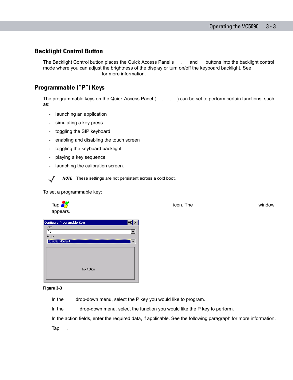 Backlight control button, Programmable (“p”) keys, Backlight control button -3 | Programmable (“p”) keys -3 | Symbol Technologies VC5090 User Manual | Page 61 / 210