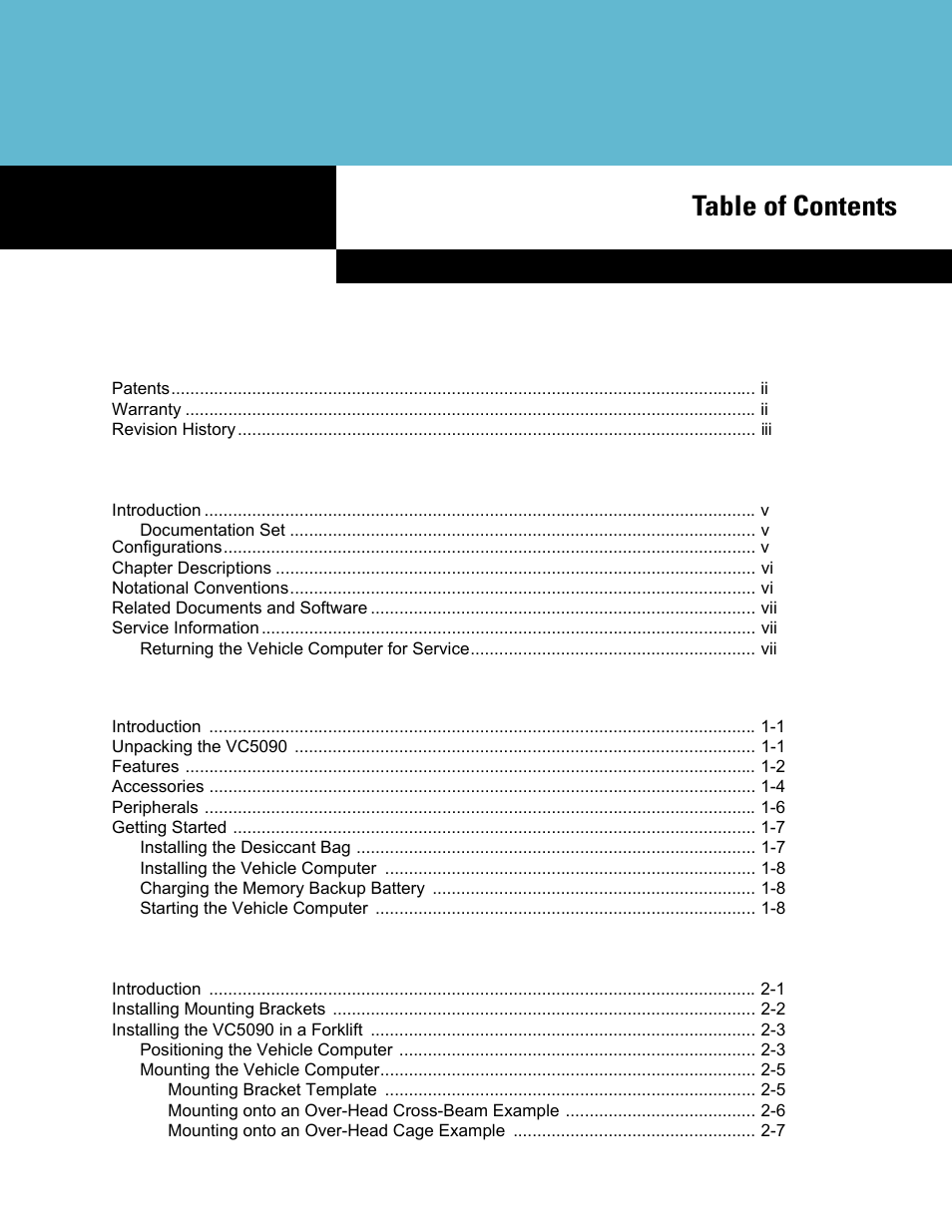 Symbol Technologies VC5090 User Manual | Page 7 / 210