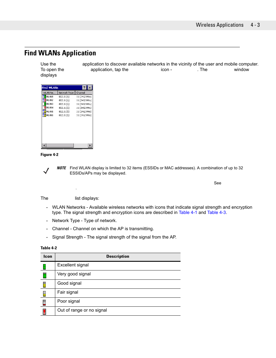 Find wlans application, Find wlans application -3, Wireless applications 4 - 3 | Symbol Technologies VC5090 User Manual | Page 79 / 210