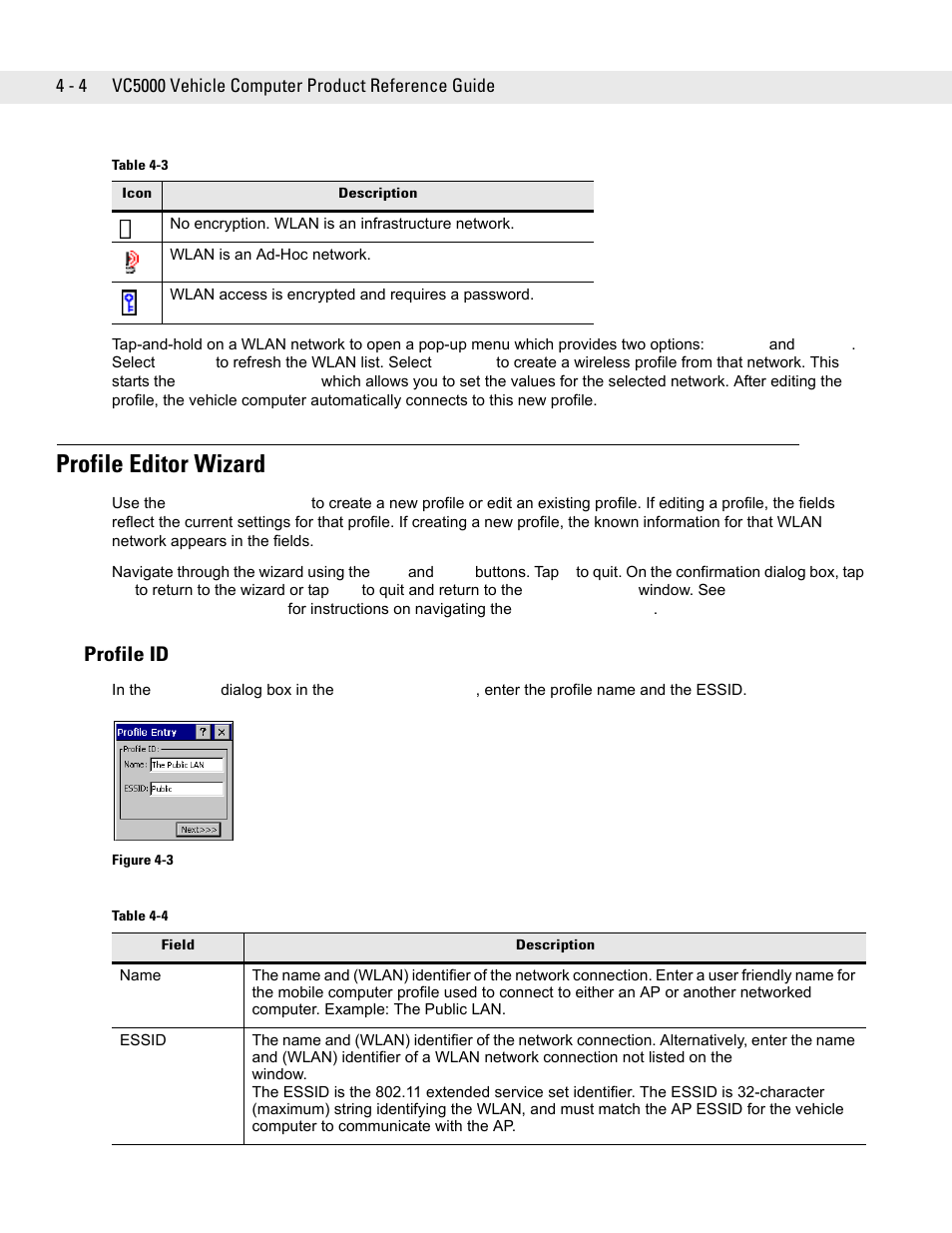 Profile editor wizard, Profile id, Profile editor wizard -4 | Profile id -4, Table 4-3 | Symbol Technologies VC5090 User Manual | Page 80 / 210