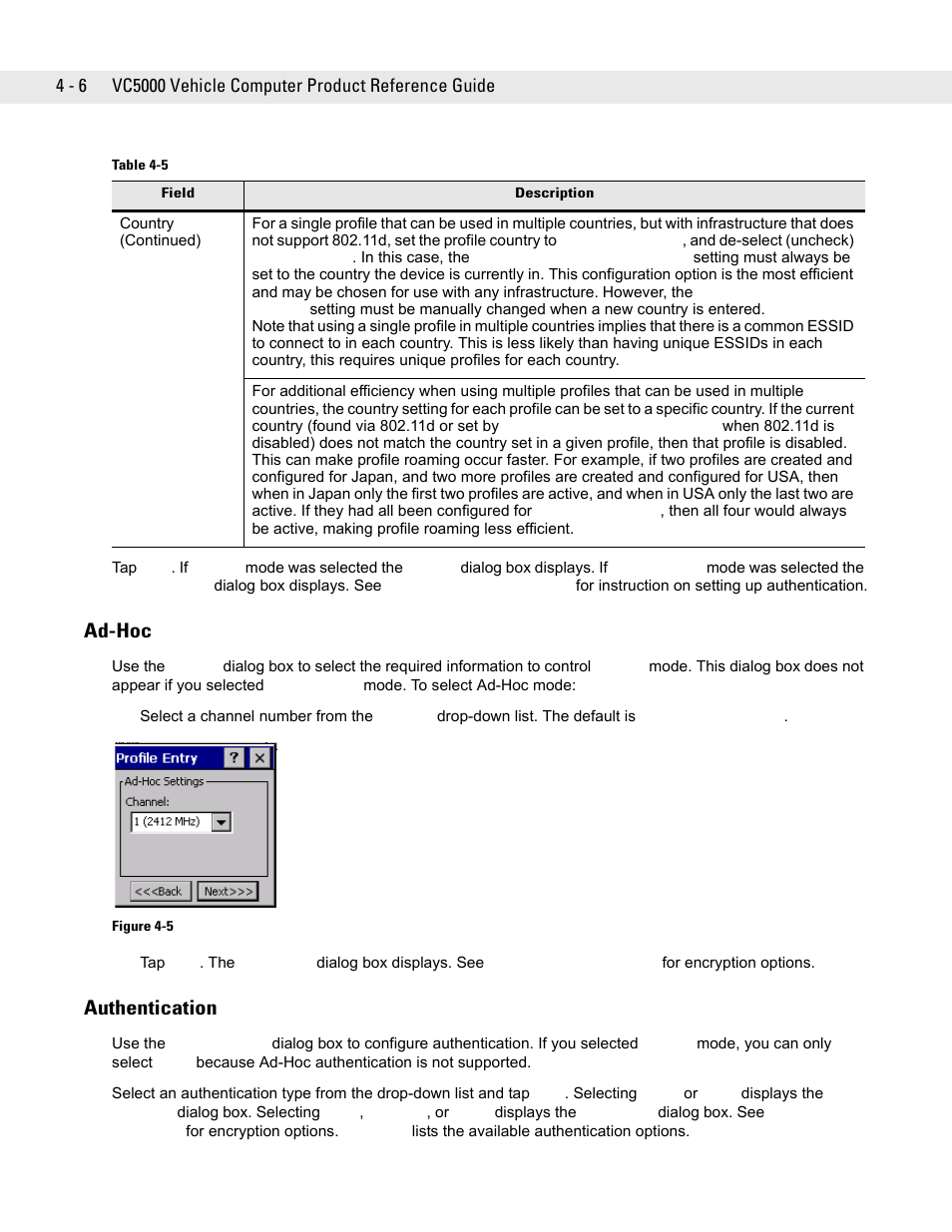 Ad-hoc, Authentication, Ad-hoc -6 | Authentication -6 | Symbol Technologies VC5090 User Manual | Page 82 / 210