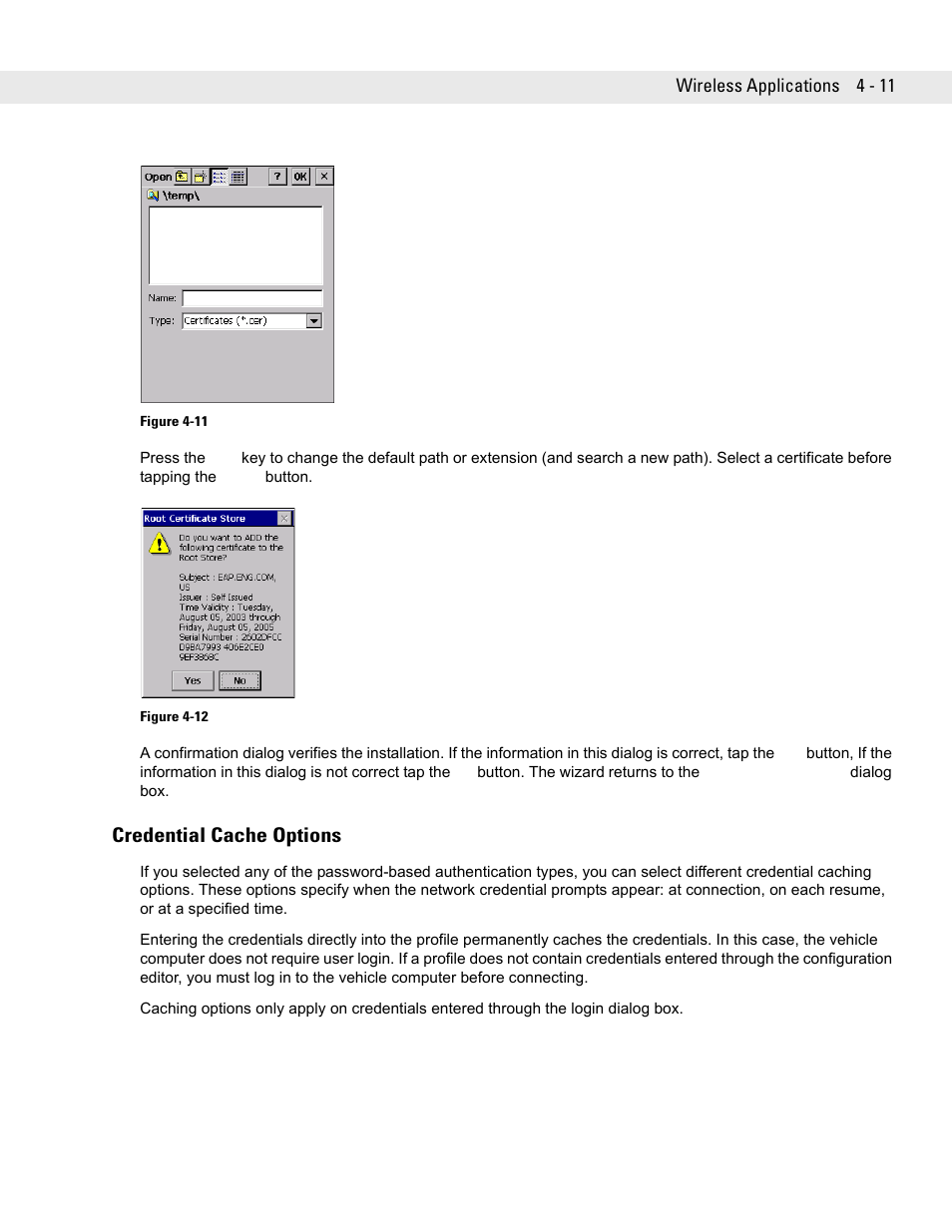 Credential cache options, Credential cache options -11 | Symbol Technologies VC5090 User Manual | Page 87 / 210