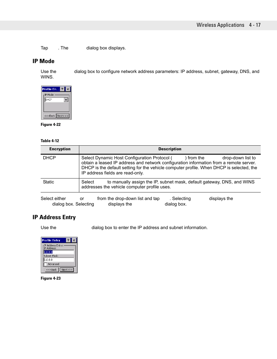 Ip mode, Ip address entry, Ip mode -17 | Ip address entry -17 | Symbol Technologies VC5090 User Manual | Page 93 / 210
