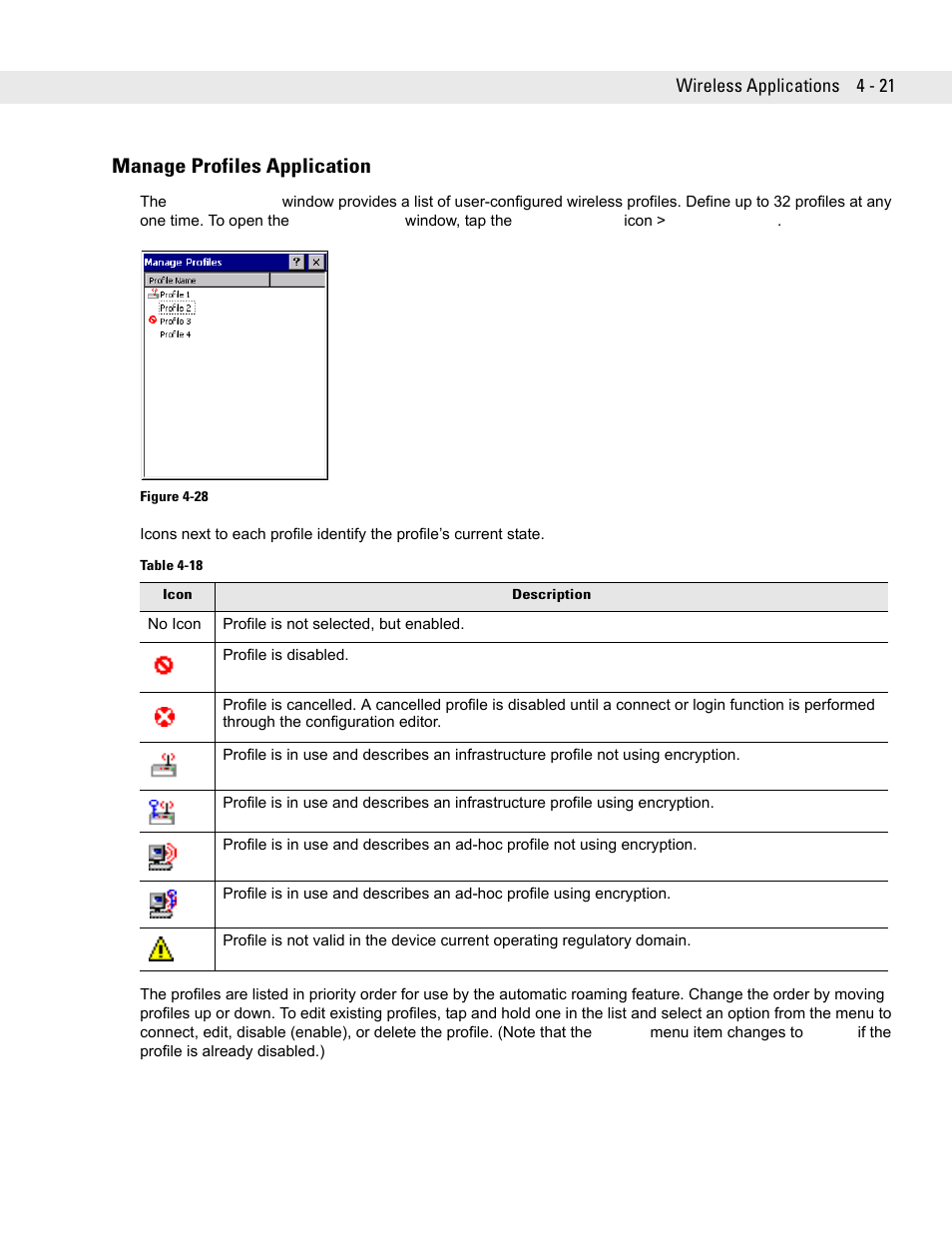 Manage profiles application -21, Manage profiles application | Symbol Technologies VC5090 User Manual | Page 97 / 210