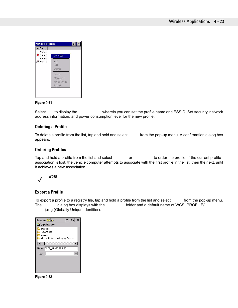 Deleting a profile, Ordering profiles, Export a profile | Deleting a profile -23, Ordering profiles -23, Export a profile -23 | Symbol Technologies VC5090 User Manual | Page 99 / 210
