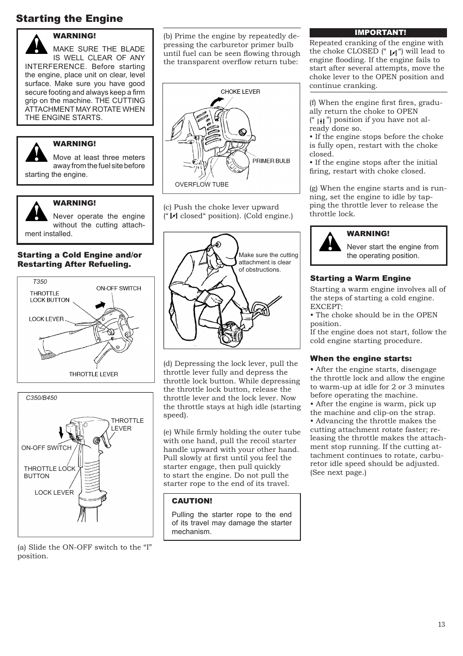 Starting the engine | Symbol Technologies T350 User Manual | Page 13 / 24