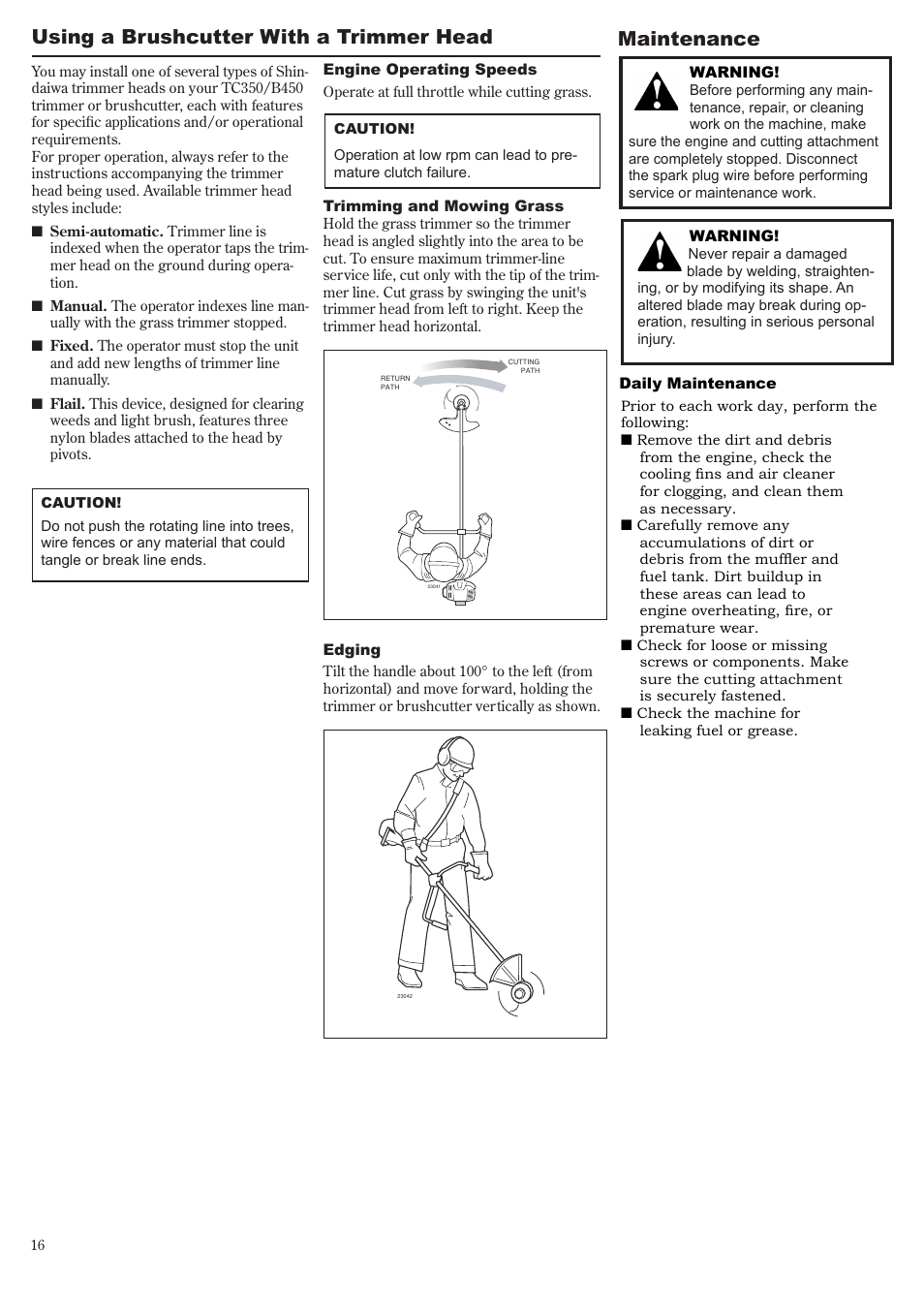 Maintenance, Using a brushcutter with a trimmer head | Symbol Technologies T350 User Manual | Page 16 / 24