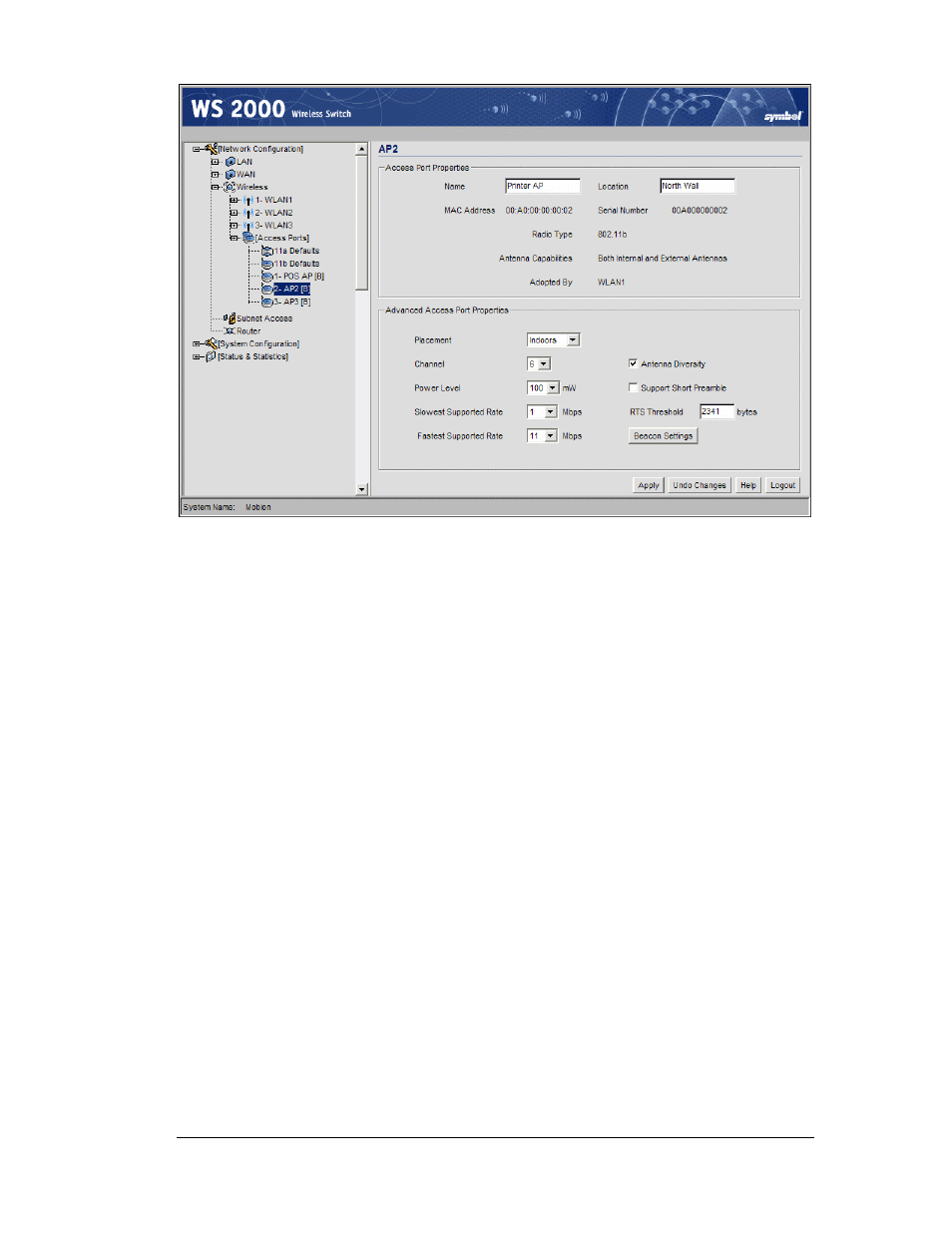 Configuring the cafe access port | Symbol Technologies WS 2000 User Manual | Page 103 / 150