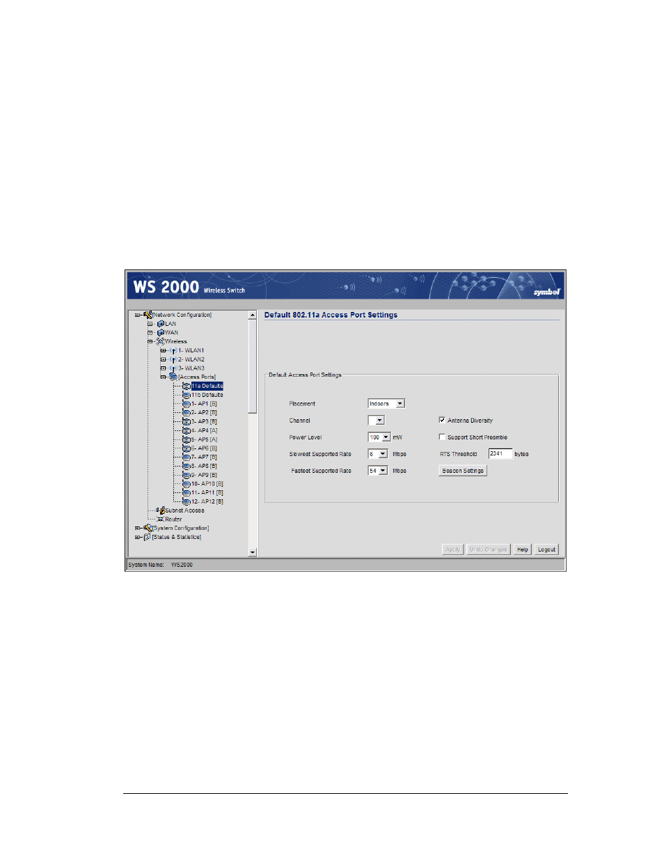 Wlan—setting default access port settings | Symbol Technologies WS 2000 User Manual | Page 44 / 150