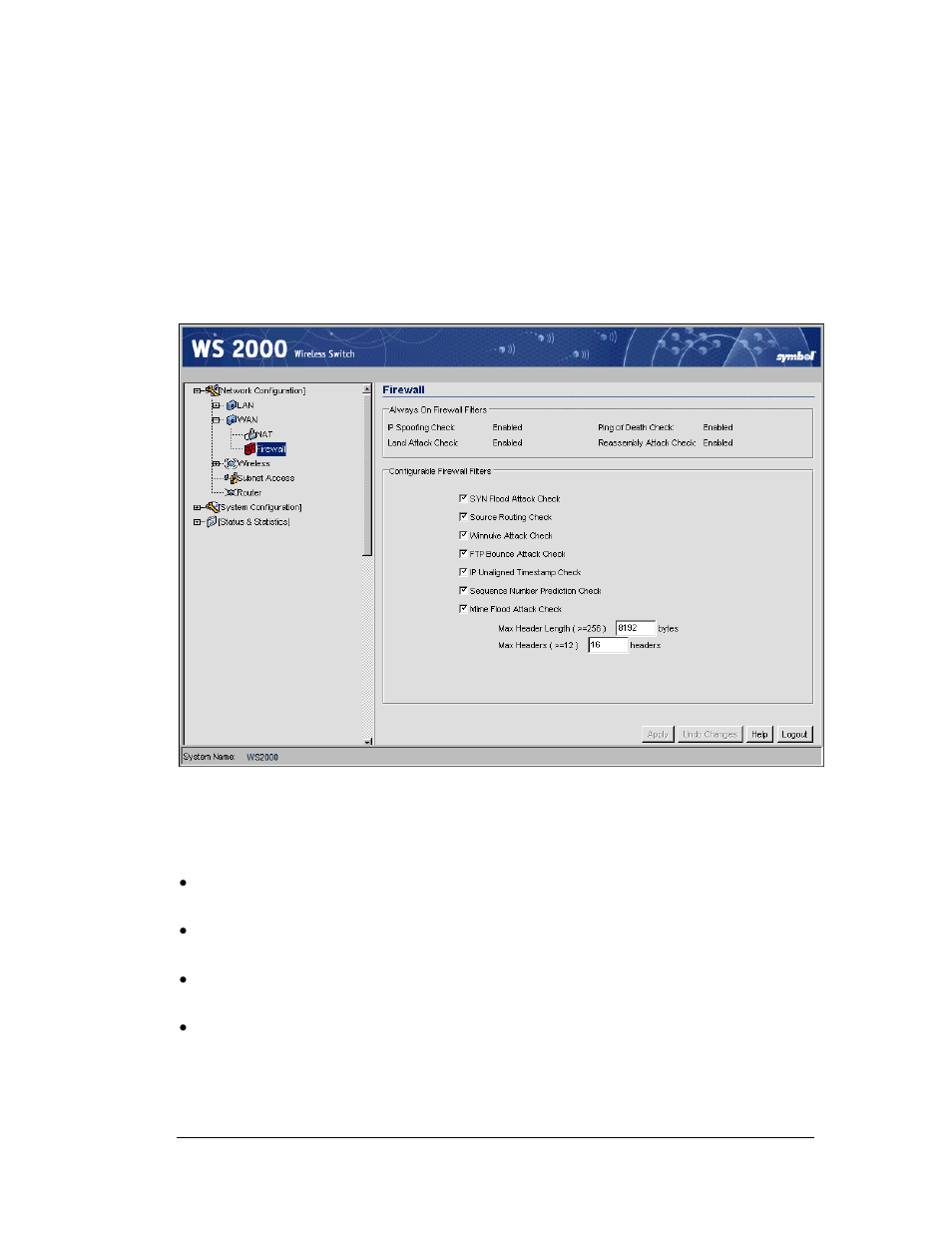 Gateway—how to configure the ws 2000 firewall, Always on firewall filters | Symbol Technologies WS 2000 User Manual | Page 52 / 150
