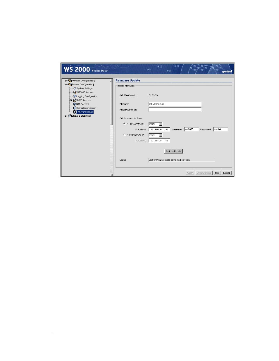 Checking for and downloading firmware updates, Performing the firmware update | Symbol Technologies WS 2000 User Manual | Page 65 / 150