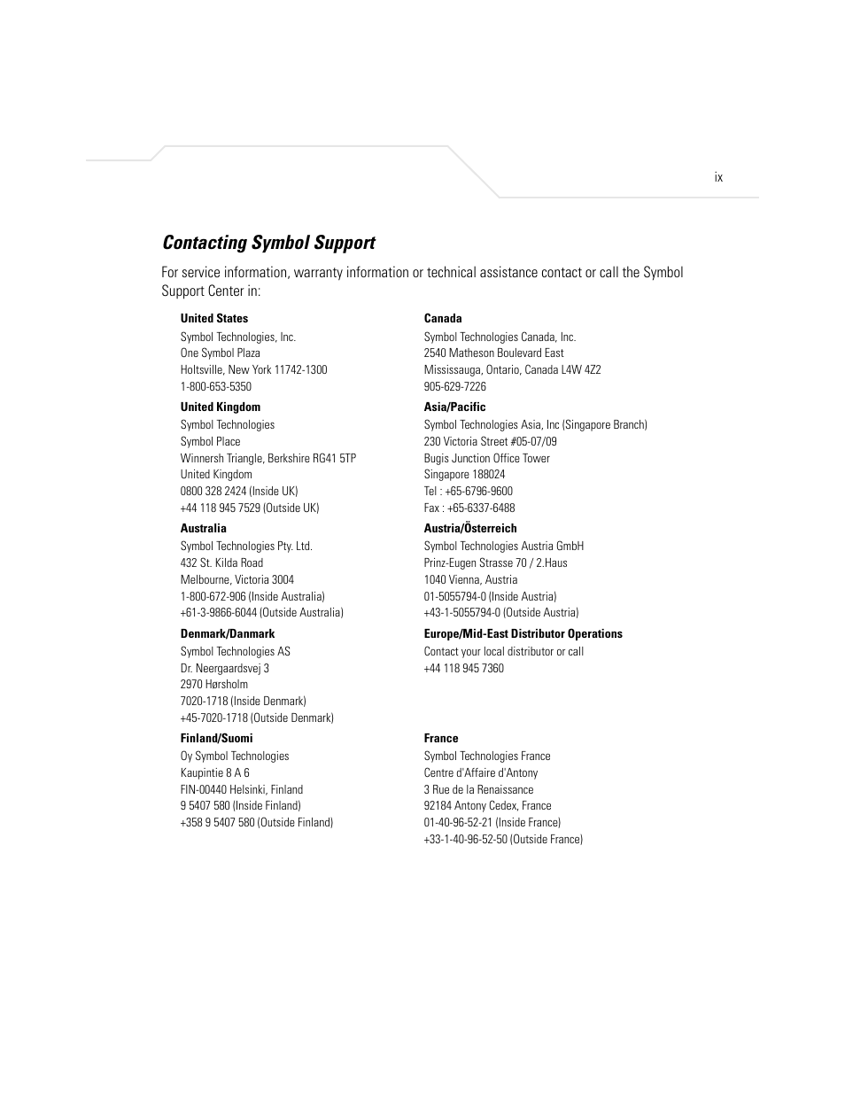 Contacting symbol support | Symbol Technologies LA-5030 User Manual | Page 11 / 106