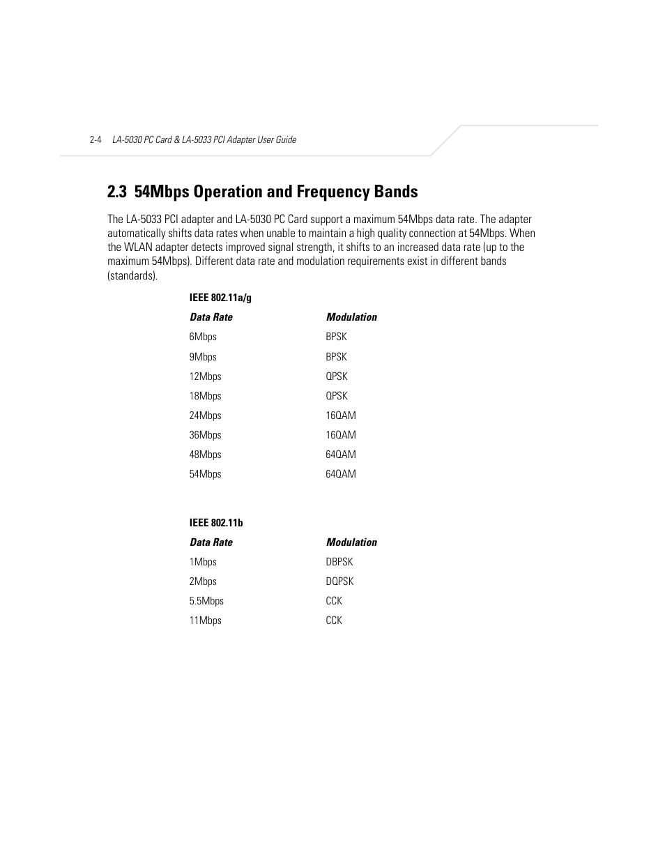 3 54mbps operation and frequency bands, 54mbps operation and frequency bands -4 | Symbol Technologies LA-5030 User Manual | Page 20 / 106