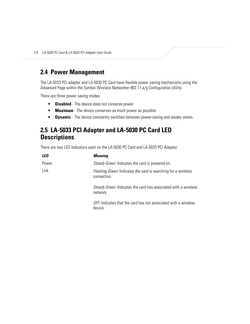 4 power management, Power management -6 | Symbol Technologies LA-5030 User Manual | Page 22 / 106