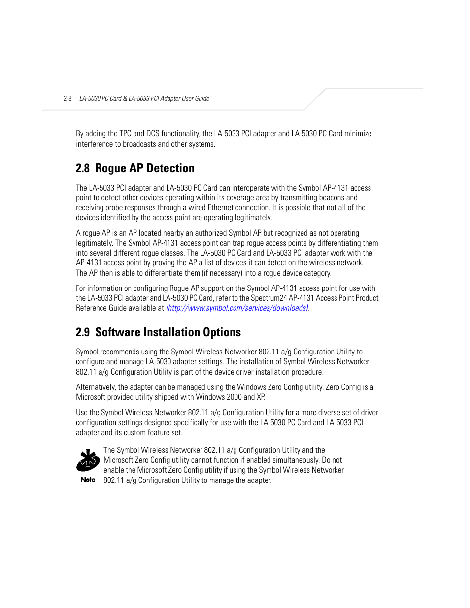 8 rogue ap detection, 9 software installation options | Symbol Technologies LA-5030 User Manual | Page 24 / 106