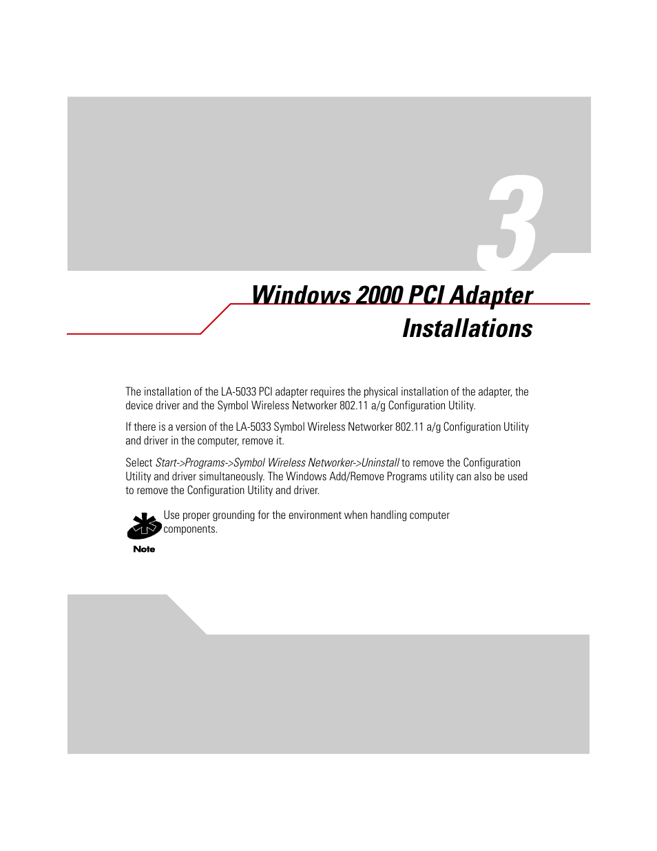 Windows 2000 pci adapter installations, Chapter 3. windows 2000 pci adapter installations | Symbol Technologies LA-5030 User Manual | Page 25 / 106