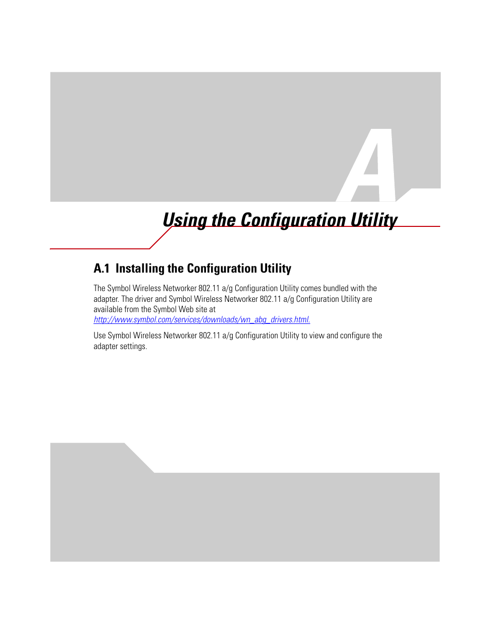 Using the configuration utility, A.1 installing the configuration utility, Appendix a. using the configuration utility | Symbol Technologies LA-5030 User Manual | Page 77 / 106
