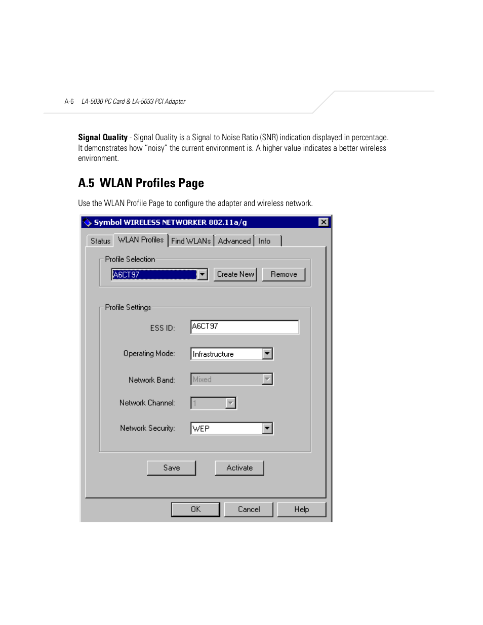 A.5 wlan profiles page | Symbol Technologies LA-5030 User Manual | Page 82 / 106