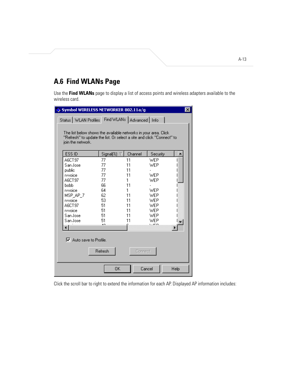 A.6 find wlans page | Symbol Technologies LA-5030 User Manual | Page 89 / 106