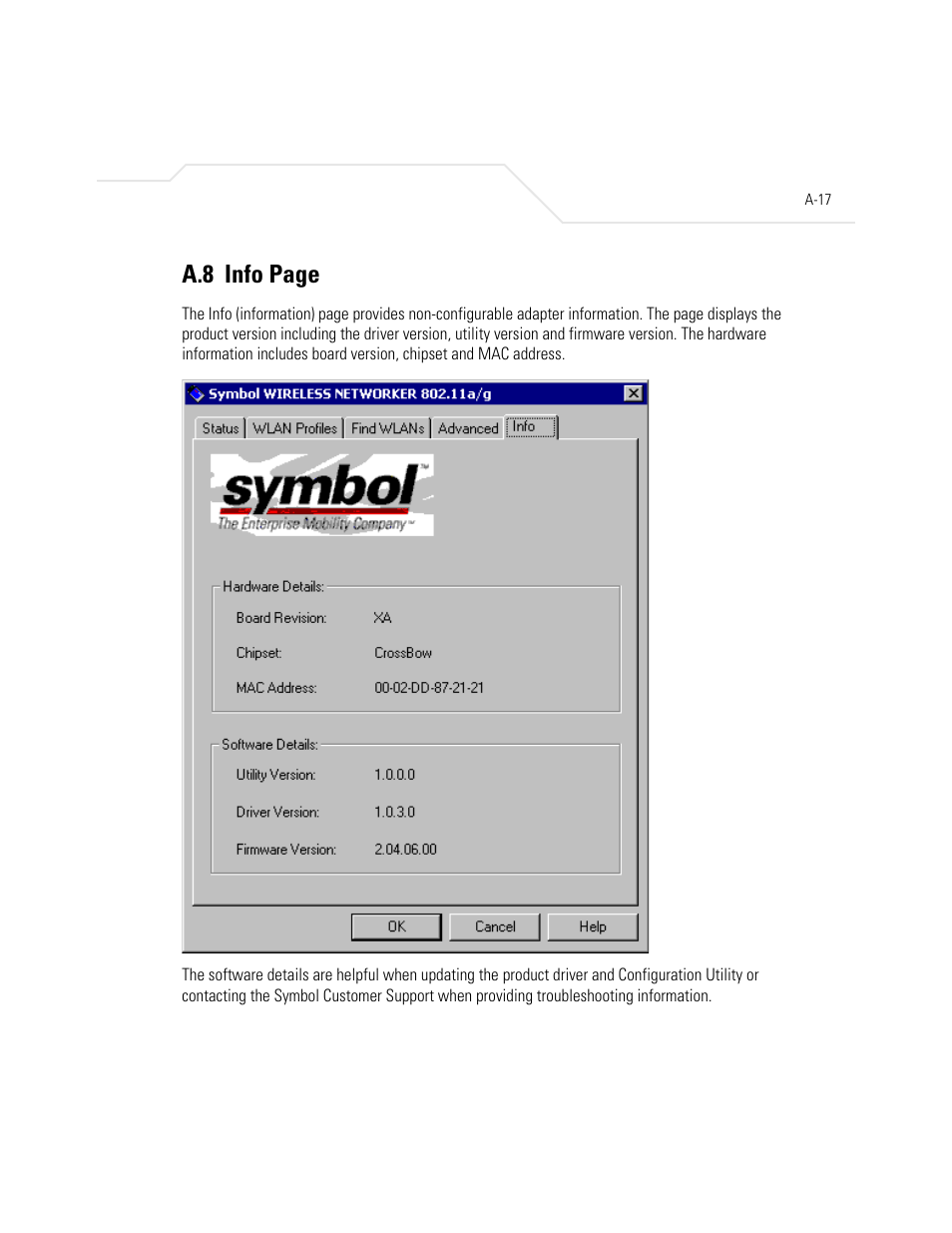 A.8 info page | Symbol Technologies LA-5030 User Manual | Page 93 / 106