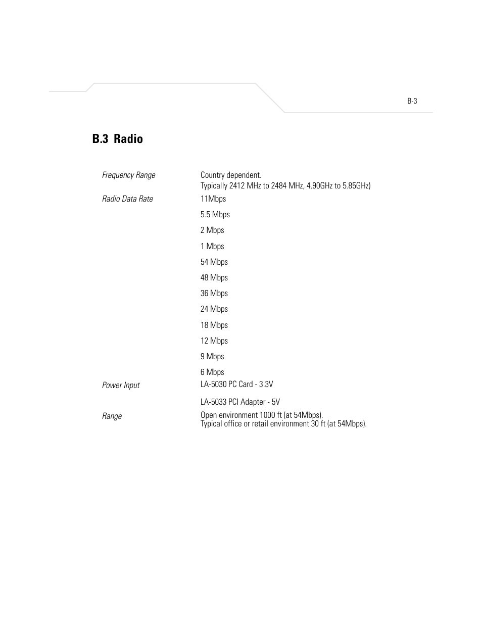 B.3 radio | Symbol Technologies LA-5030 User Manual | Page 97 / 106