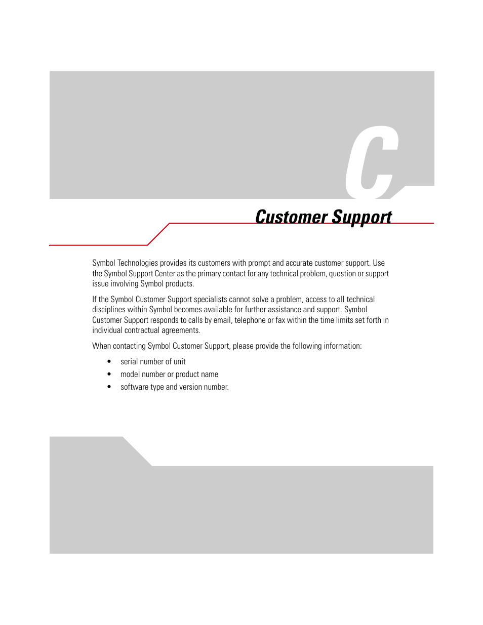 Customer support, Appendix c. customer support | Symbol Technologies LA-5030 User Manual | Page 99 / 106