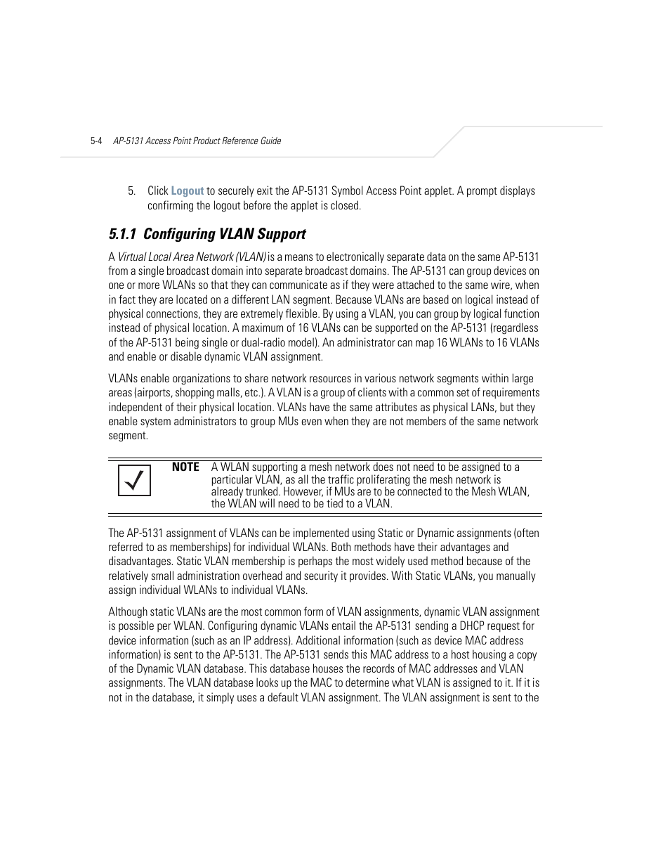 1 configuring vlan support, Configuring vlan support -4 | Symbol Technologies AP-5131 User Manual | Page 128 / 578