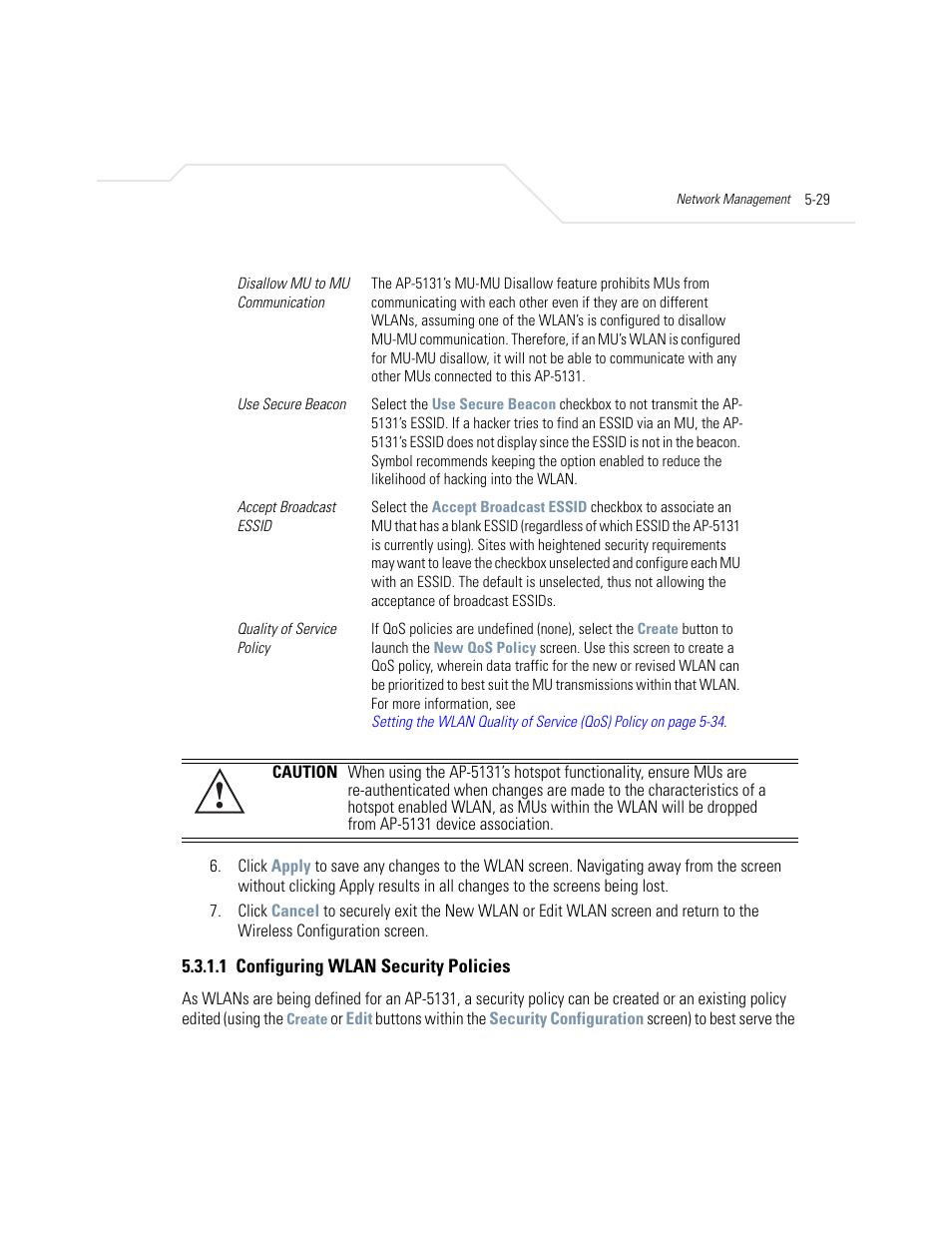 1 configuring wlan security policies, Configuring wlan security policies -29 | Symbol Technologies AP-5131 User Manual | Page 153 / 578