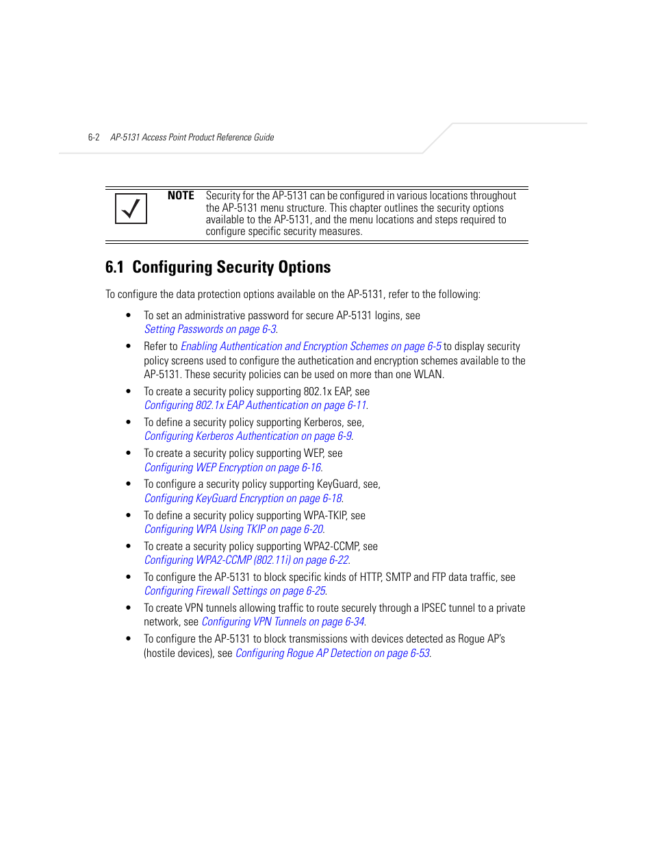 1 configuring security options, Configuring security options -2, Configuring security options on | Symbol Technologies AP-5131 User Manual | Page 188 / 578