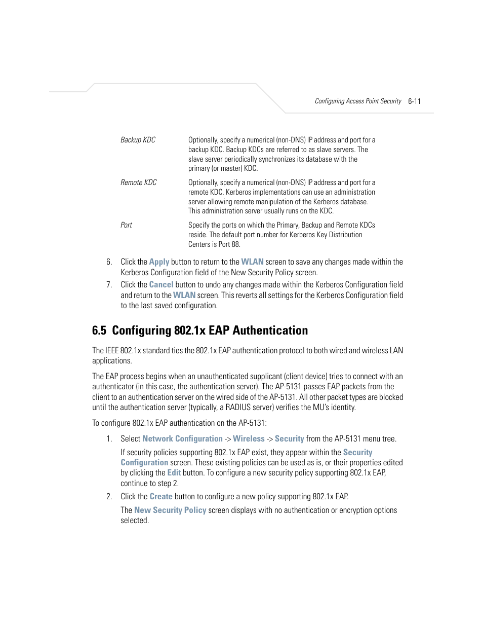 5 configuring 802.1x eap authentication, Configuring 802.1x eap authentication -11 | Symbol Technologies AP-5131 User Manual | Page 197 / 578