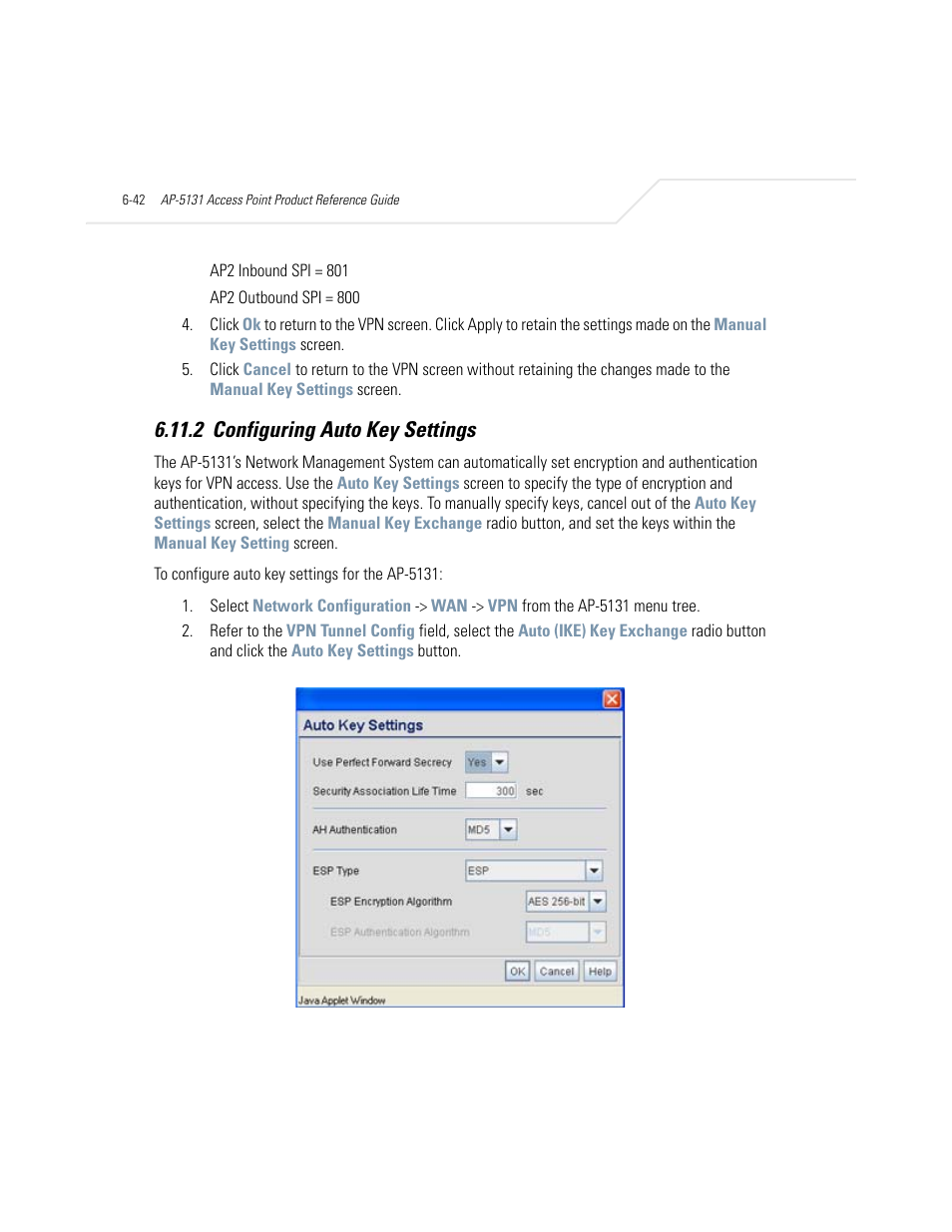 2 configuring auto key settings, Configuring auto key settings -42 | Symbol Technologies AP-5131 User Manual | Page 228 / 578