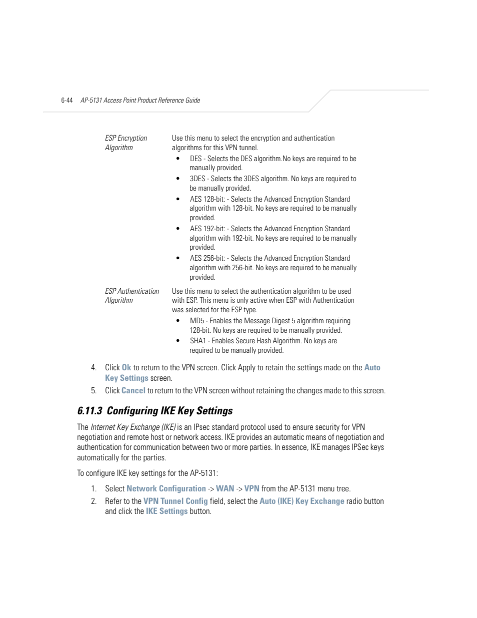 3 configuring ike key settings, Configuring ike key settings -44 | Symbol Technologies AP-5131 User Manual | Page 230 / 578